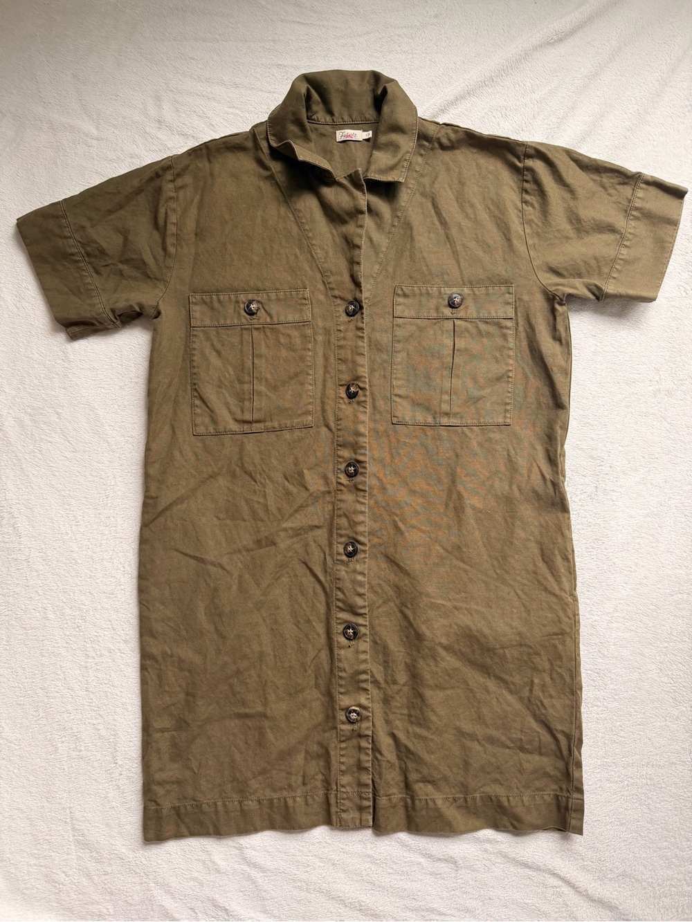 Faherty Palos Verdes Shirt Dress Olive Green Linen Blend Utility Dress Small - Picture 2 of 8